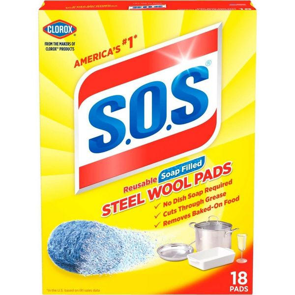 S.O.S. Soap-Filled Steel Wool Pads - Original by CLOROX - Non-toxic, STOP rated product free from harmful chemicals