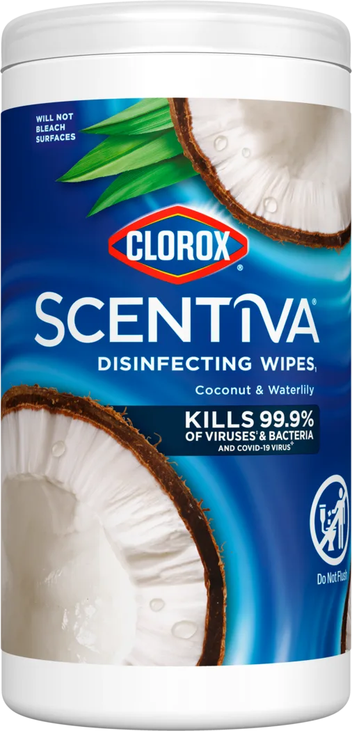 Scentiva Disinfecting Wipes – Coconut & Waterlily by CLOROX - Non-toxic, STOP rated product free from harmful chemicals