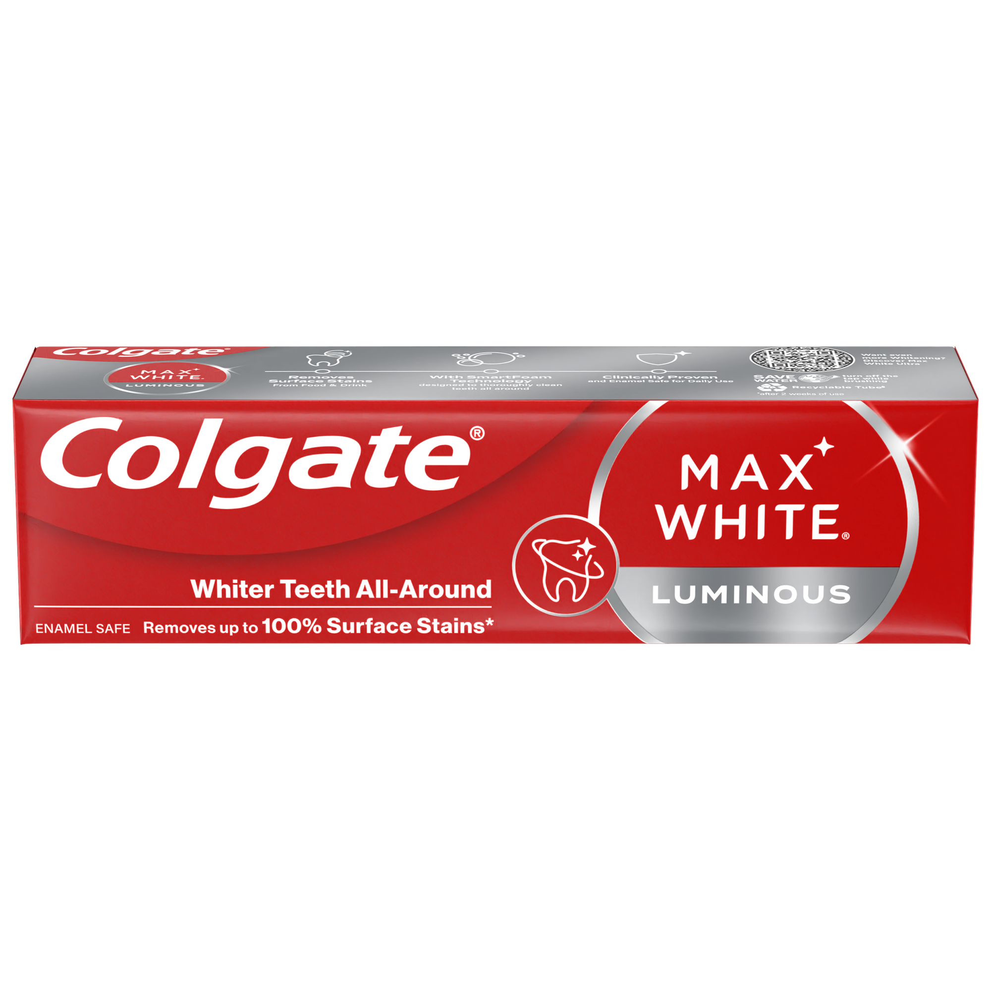 Max White Luminous Teeth Whitening Toothpaste by Colgate - Non-toxic Oral Care product rated STOP by Million Marker, free from BPA, phthalates, and parabens