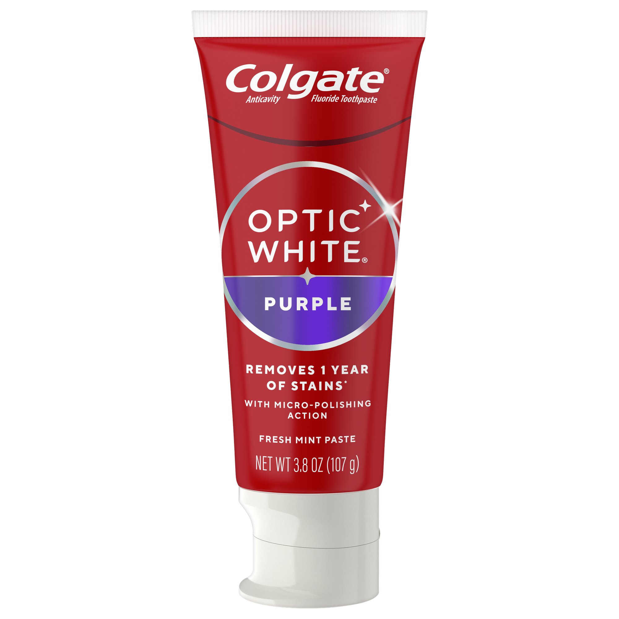 Optic White Purple Toothpaste - Fresh Mint by Colgate - Non-toxic Oral Care product rated STOP by Million Marker, free from BPA, phthalates, and parabens