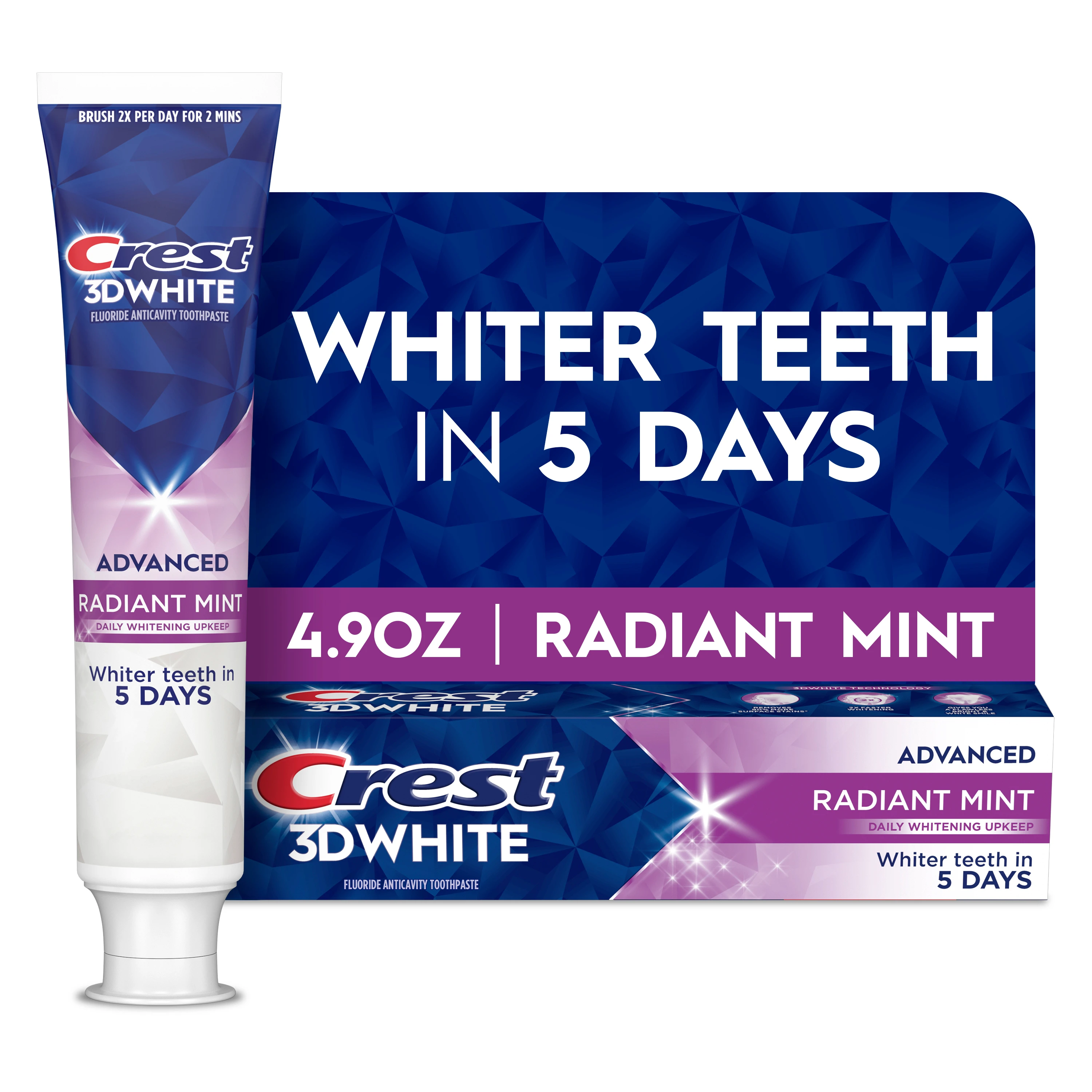 3D White Advanced Toothpaste - Radiant Mint by Crest - Non-toxic Oral Care product rated STOP by Million Marker, free from BPA, phthalates, and parabens