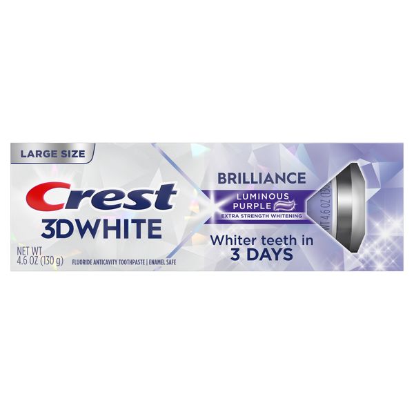 3D White Brilliance Luminous Purple Toothpaste by Crest - Non-toxic Oral Care product rated STOP by Million Marker, free from BPA, phthalates, and parabens