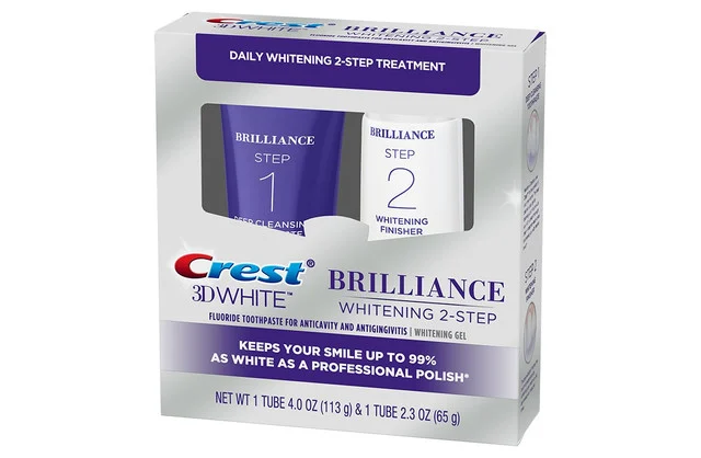 3D White Brilliance Whitening Two-Step Toothpaste by Crest - Non-toxic Oral Care product rated STOP by Million Marker, free from BPA, phthalates, and parabens