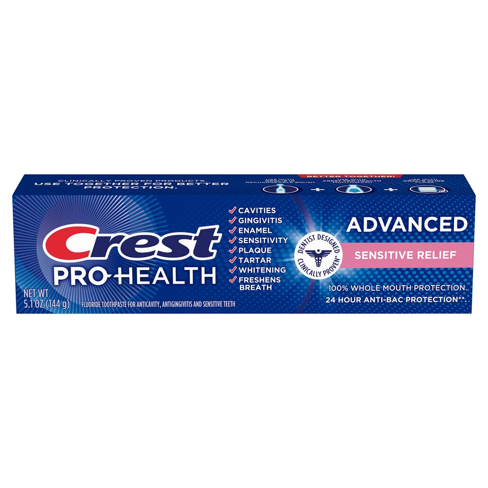 Pro-Health Advanced Sensitive Relief Toothpaste by Crest - Non-toxic Oral Care product rated STOP by Million Marker, free from BPA, phthalates, and parabens