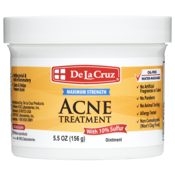 Maximum Strength Acne Treatment With 10% Sulfur Ointment by De La Cruz - Non-toxic, SLOW rated product free from harmful chemicals