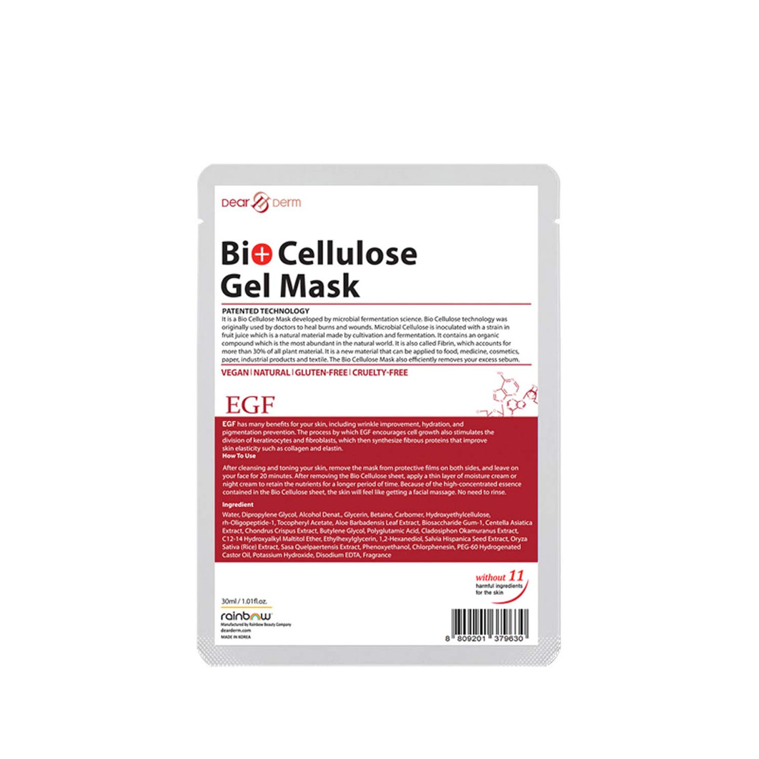 Bio+ Cellulose Gel Mask - Collagen by Dear & Derm - Non-toxic, STOP rated product free from harmful chemicals