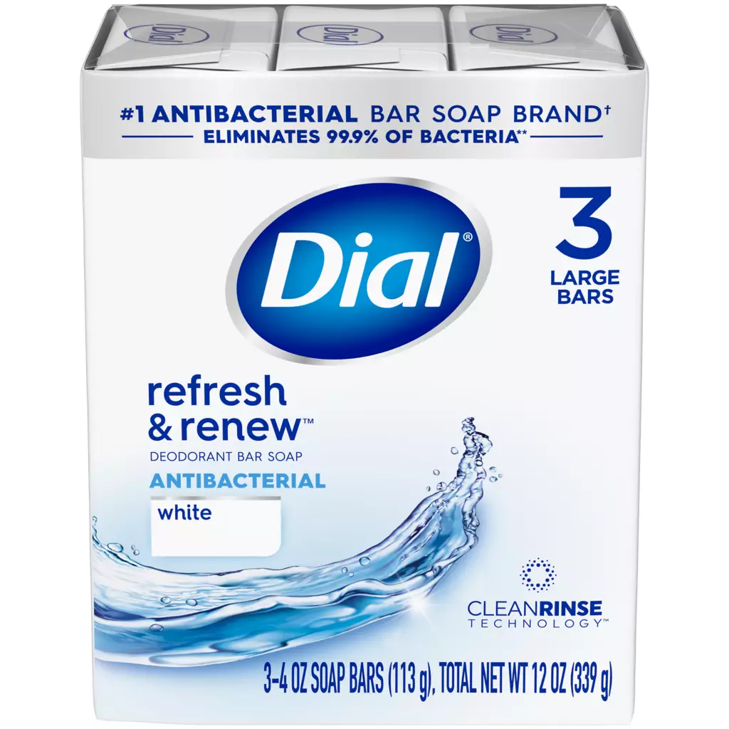 White Antibacterial Deodorant Bar Soap by Dial - Non-toxic, STOP rated product free from harmful chemicals