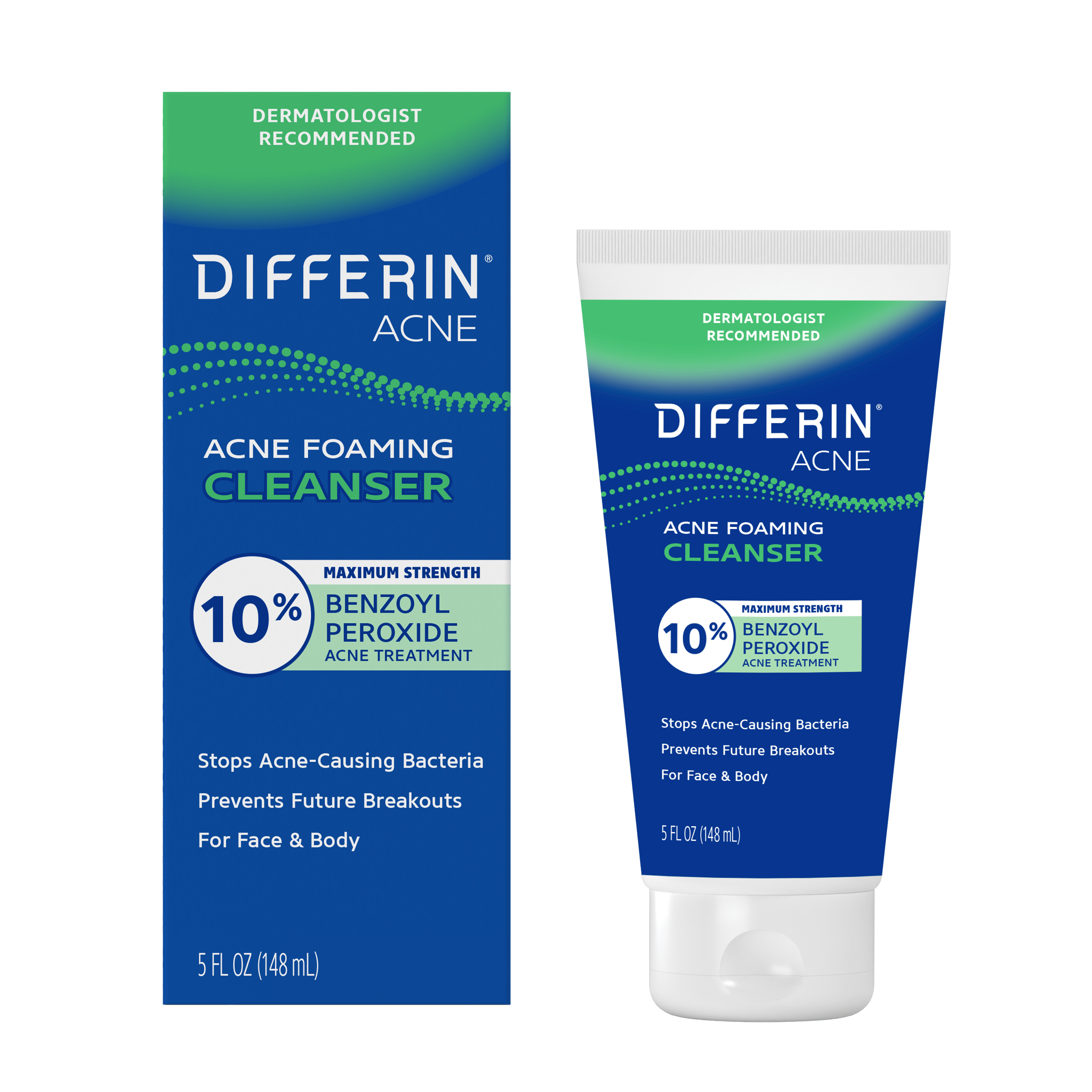 Maximum Strength Benzoyl Peroxide 10% Acne Foaming Cleanser by DIFFERIN - Non-toxic, SLOW rated product free from harmful chemicals