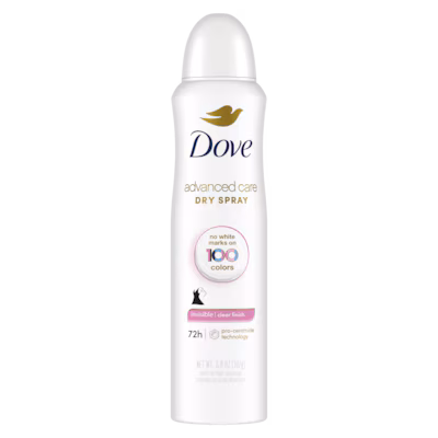 Advanced Care Clear Finish Antiperspirant Dry Spray by Dove - Non-toxic Deodorants product rated STOP by Million Marker, free from BPA, phthalates, and parabens