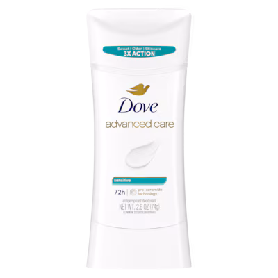 Advanced Care Sensitive Antiperspirant Deodorant Stick by Dove - Non-toxic Deodorants product rated STOP by Million Marker, free from BPA, phthalates, and parabens