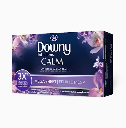 Infusions Calm Fabric Softener Dryer Mega Sheets – Lavender & Vanilla Bean by Downy - Non-toxic Laundry product rated STOP by Million Marker, free from BPA, phthalates, and parabens
