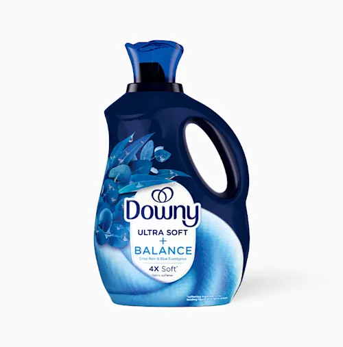 Ultra Soft + Balance Liquid Fabric Softener – Crisp Rain & Blue Eucalyptus by Downy - Non-toxic, STOP rated product free from harmful chemicals