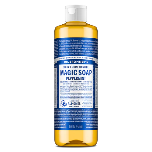 Dr. Bronner's Peppermint Pure Castile Liquid Soap by Dr. Bronner's - Non-toxic, GO rated product free from harmful chemicals