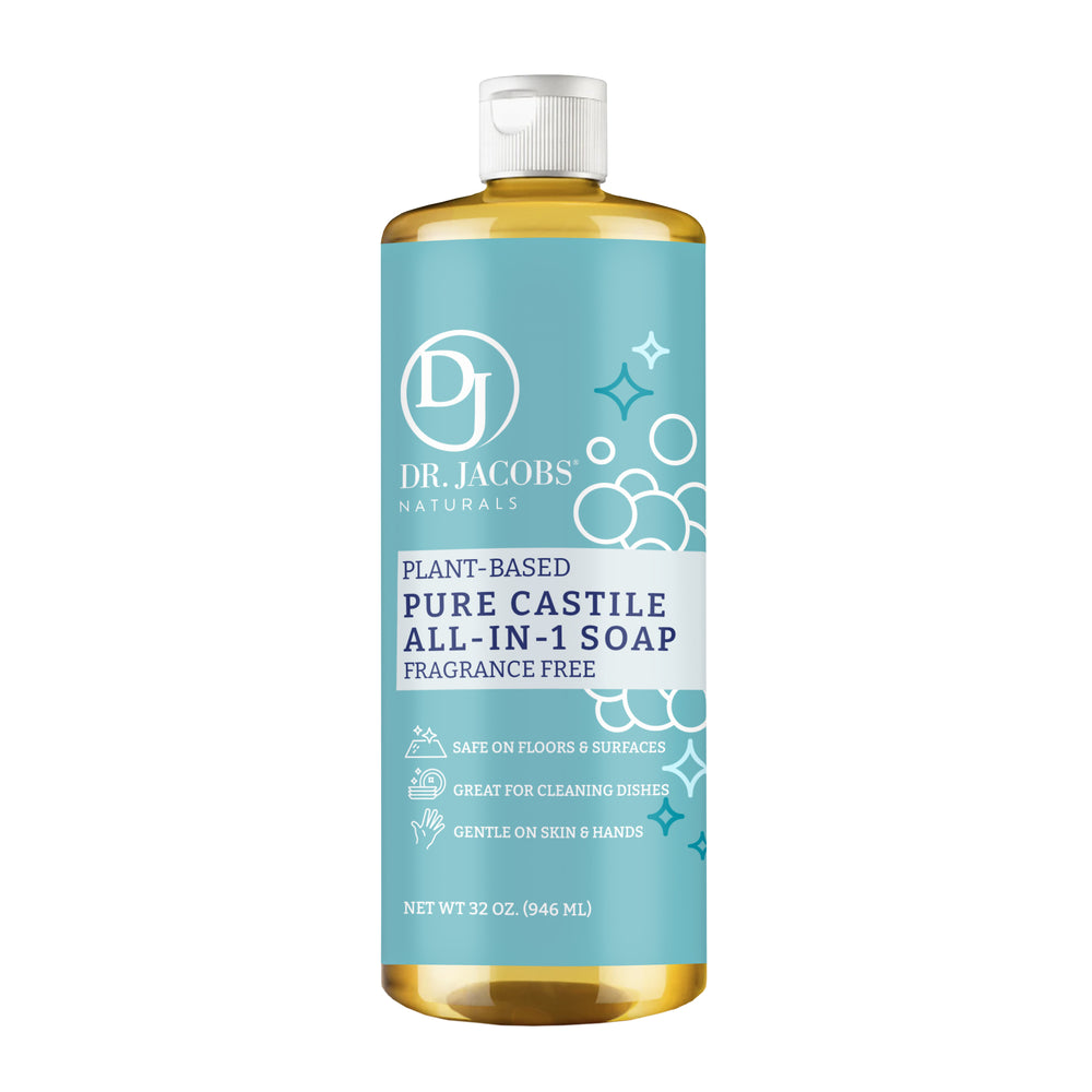 Plant-Based Pure Castile All-In-1 Soap - Fragrance Free by DR. JACOBS NATURALS - Non-toxic, GO rated product free from harmful chemicals