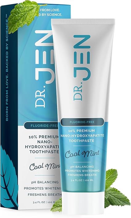 Fluoride-Free 10% Nano-Hydroxyapatite Toothpaste - Cool Mint by DR. JEN - Non-toxic, SLOW rated product free from harmful chemicals