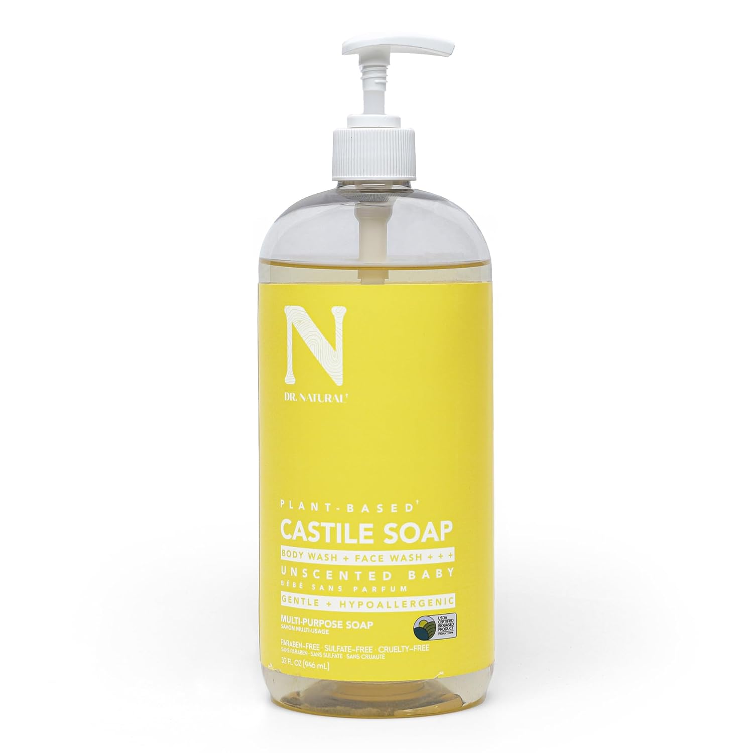 Plant-Based Castile Soap - Unscented Baby by DR. NATURAL - Non-toxic, GO rated product free from harmful chemicals