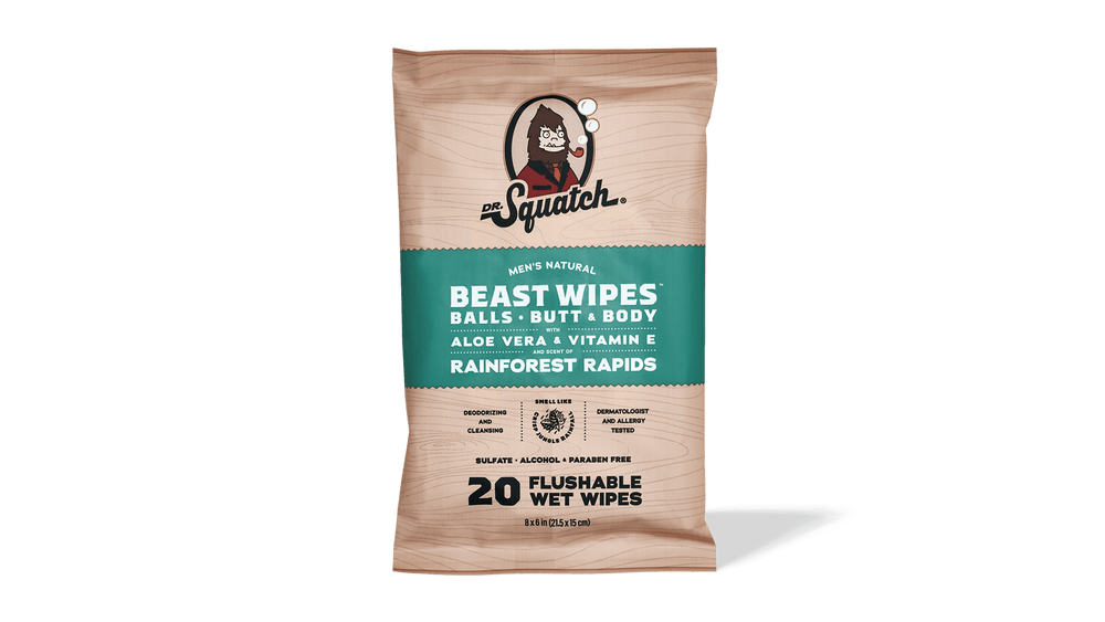 Men's Natural Beast Wipes - Rainforest by DR. Squatch - Non-toxic Intimate Care product rated SLOW by Million Marker, free from BPA, phthalates, and parabens