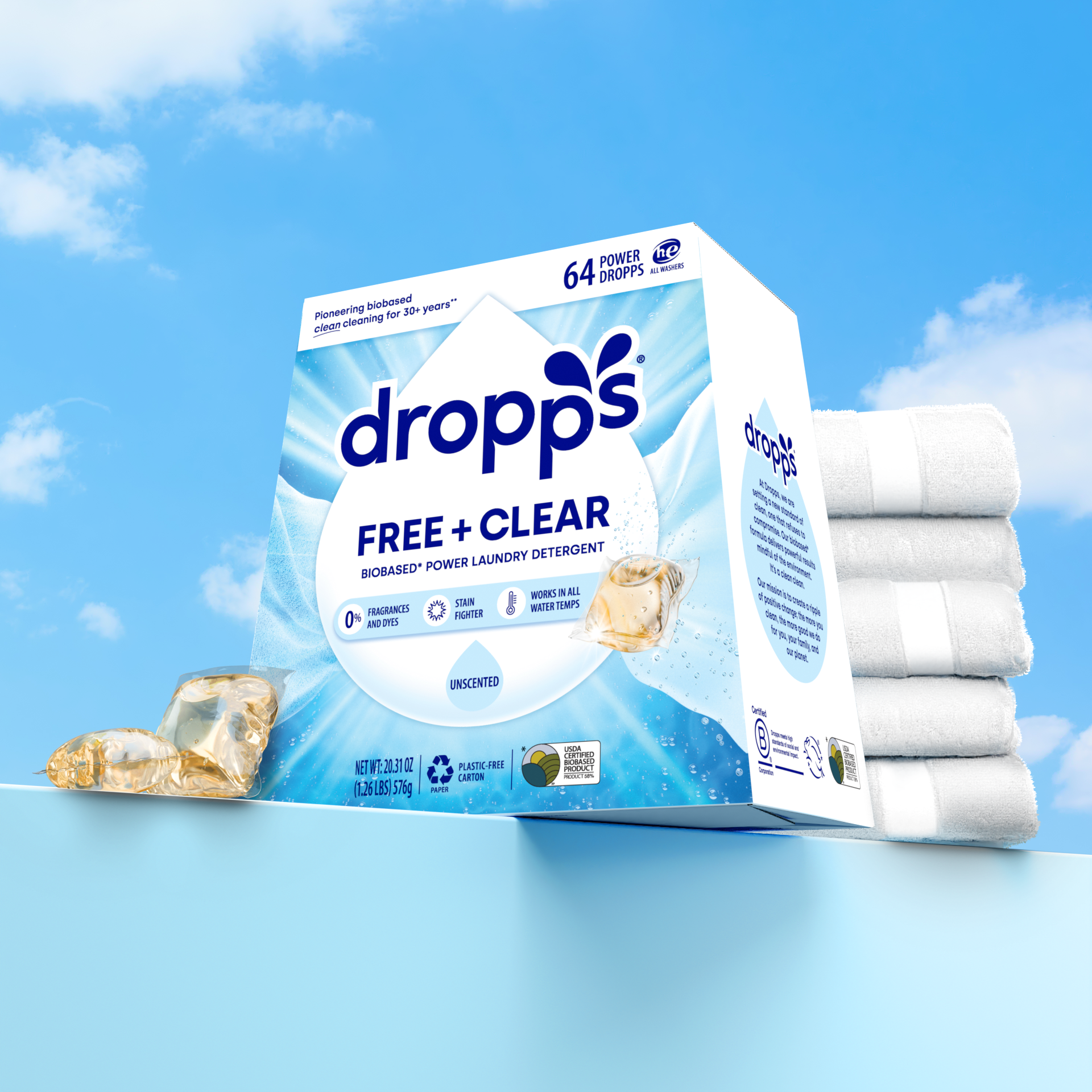 Laundry Detergent Pods - Free & Clear by Dropps - Non-toxic, SLOW rated product free from harmful chemicals