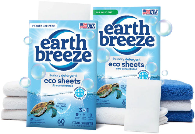 Laundry Detergent Eco Sheets Ultra-Concentrated - Fragrance Free by earth breeze - Non-toxic Laundry product rated SLOW by Million Marker, free from BPA, phthalates, and parabens