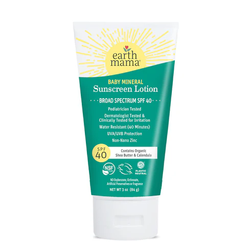 Baby Mineral Sunscreen Lotion SPF 40 by Earth Mama - Non-toxic, GO rated product free from harmful chemicals