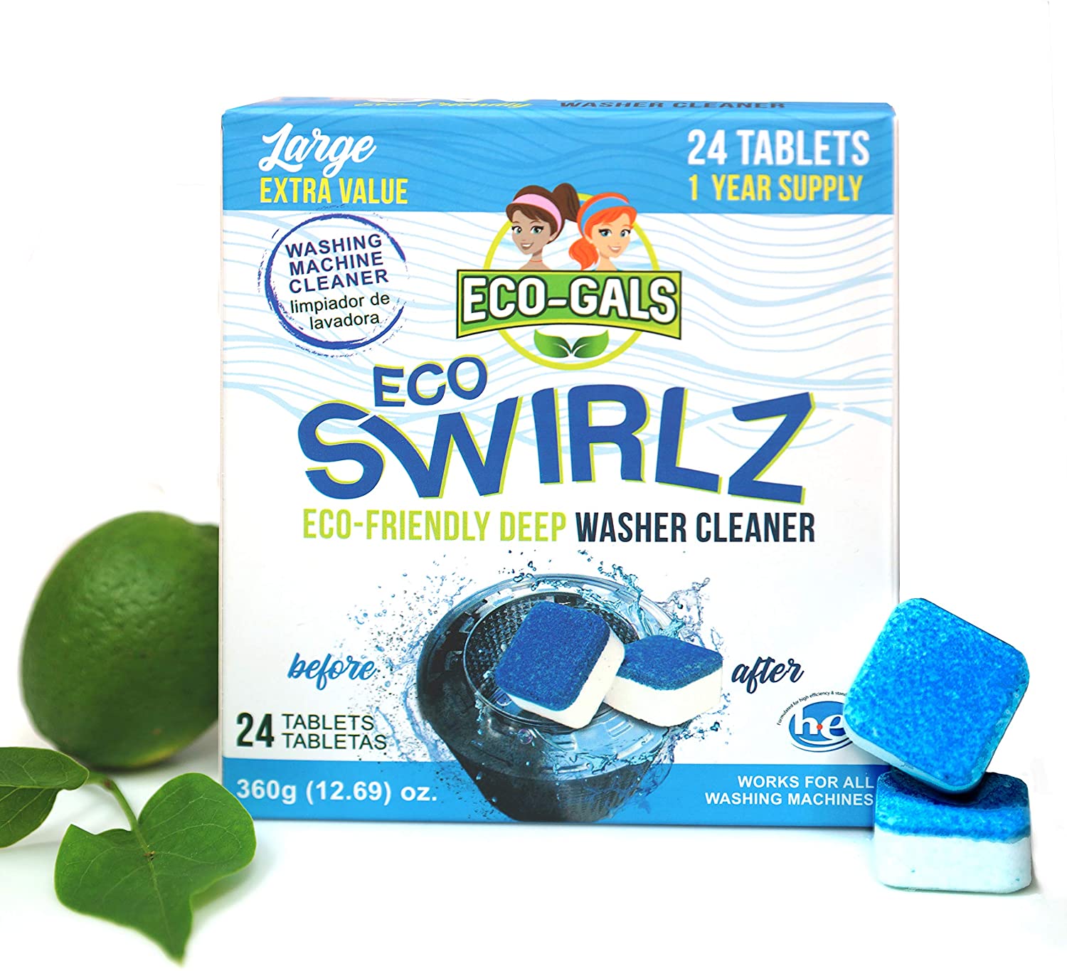 Eco Swirlz Washer Cleaner by ECO-GALS - Non-toxic Laundry product rated GO by Million Marker, free from BPA, phthalates, and parabens