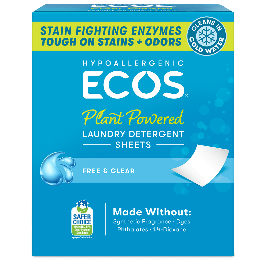 Plant Powered Laundry Detergent Sheets - Free & Clear by ECOS - Non-toxic, SLOW rated product free from harmful chemicals