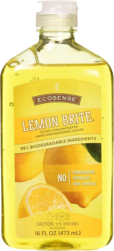 Lemon Brite Concentrated Hand Dishwashing Liquid - Lemon by ECOSENSE - Non-toxic, STOP rated product free from harmful chemicals