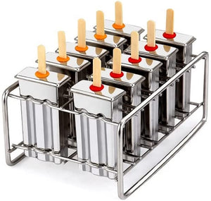 Stainless Steel Popsicle Molds and Rack - 10 Square by Ecozoi - Non-toxic, GO rated product free from harmful chemicals