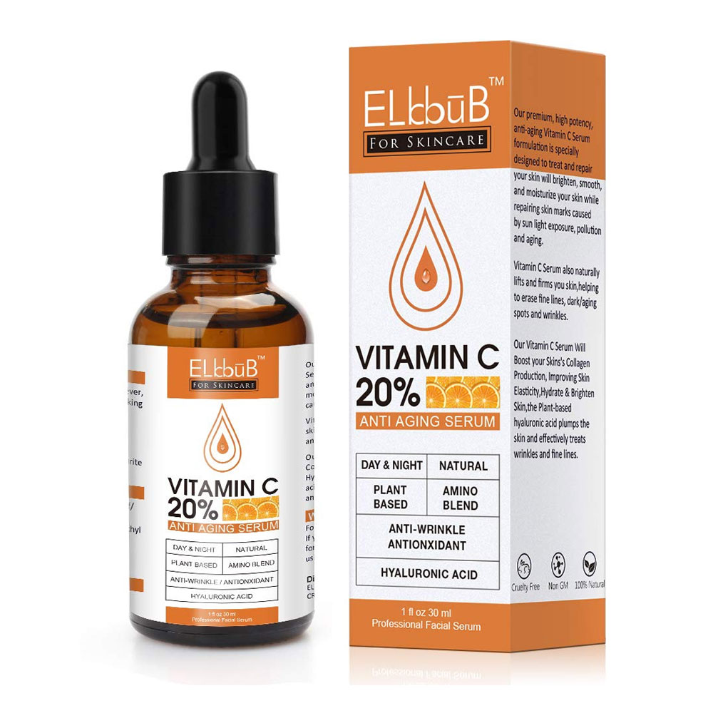 Vitamin C 20 % Anti Aging Serum by ELbbūB - Non-toxic Facial Care product rated SLOW by Million Marker, free from BPA, phthalates, and parabens