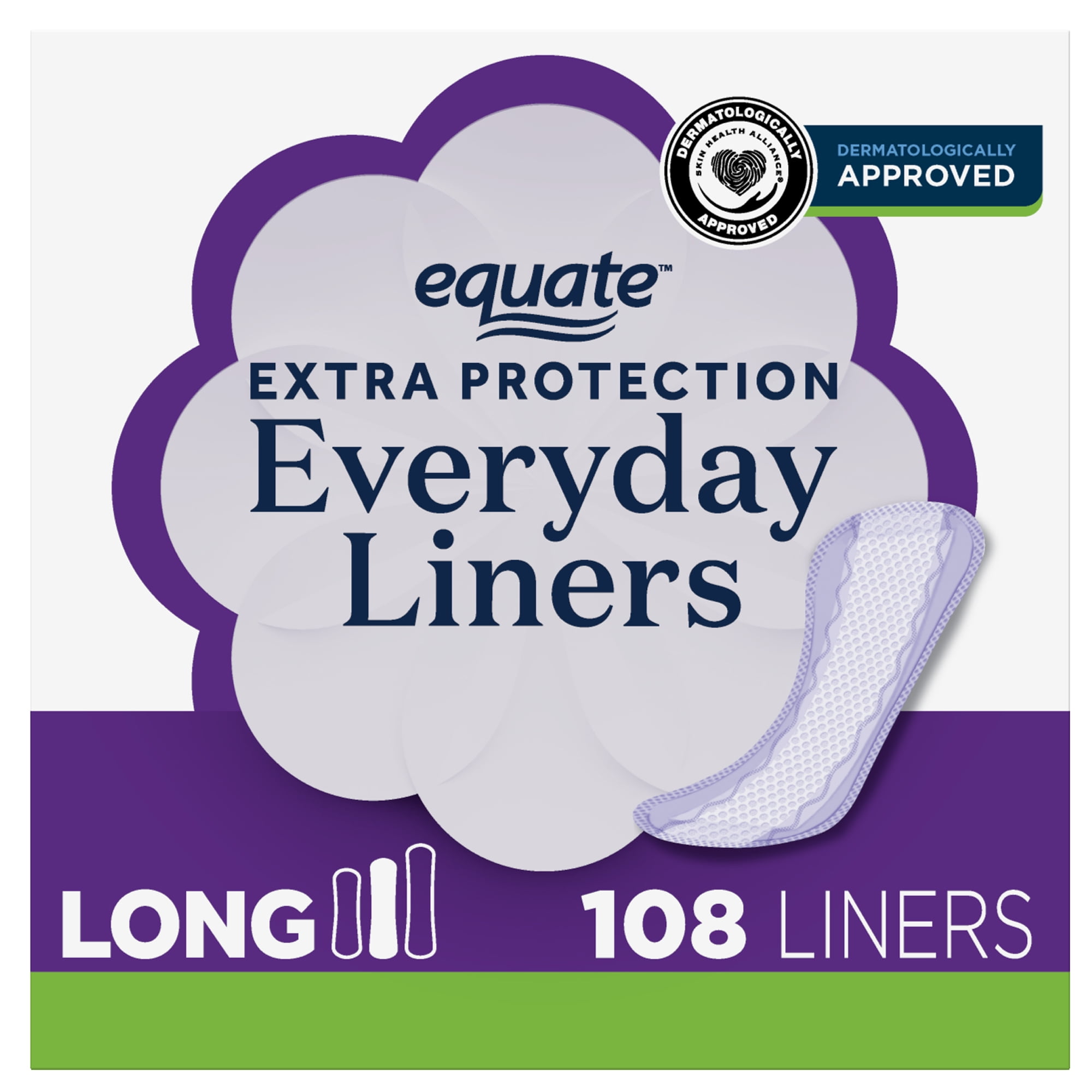 Extra Protection Everyday Panty Liners – Unscented by equate - Non-toxic Period Care product rated STOP by Million Marker, free from BPA, phthalates, and parabens