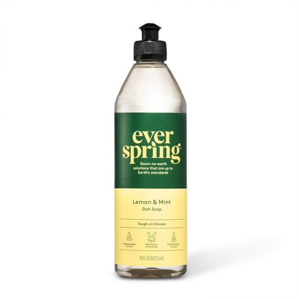 Dish Soap - Lemon & Mint by everspring - Non-toxic Dish Soap + Detergent product rated STOP by Million Marker, free from BPA, phthalates, and parabens