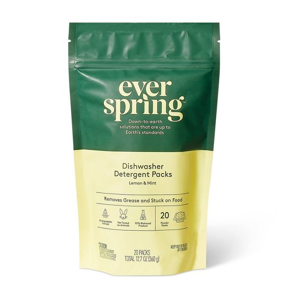 Dishwasher Detergent Packs - Lemon & Mint by everspring - Non-toxic, SLOW rated product free from harmful chemicals