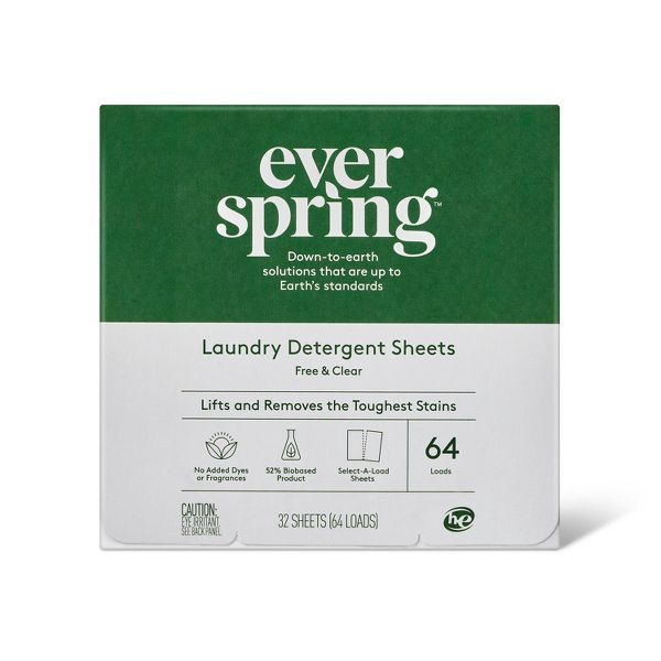 Laundry Detergent Sheets - Free & Clear by everspring - Non-toxic, SLOW rated product free from harmful chemicals