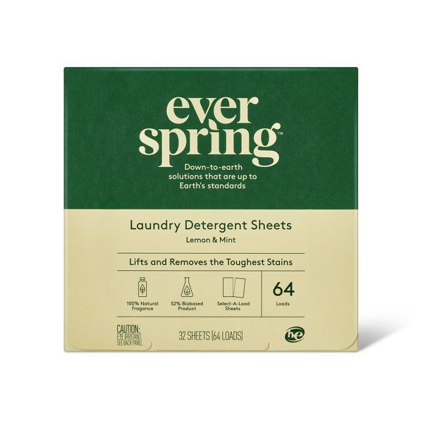 Laundry Detergent Sheets - Lemon & Mint by everspring - Non-toxic Laundry product rated SLOW by Million Marker, free from BPA, phthalates, and parabens