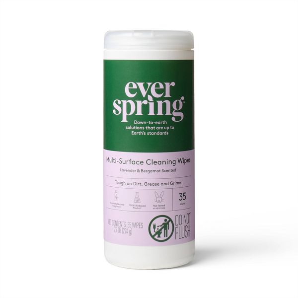 Multi-Surface Cleaning Wipes - Lavender & Bergamot by everspring - Non-toxic, STOP rated product free from harmful chemicals