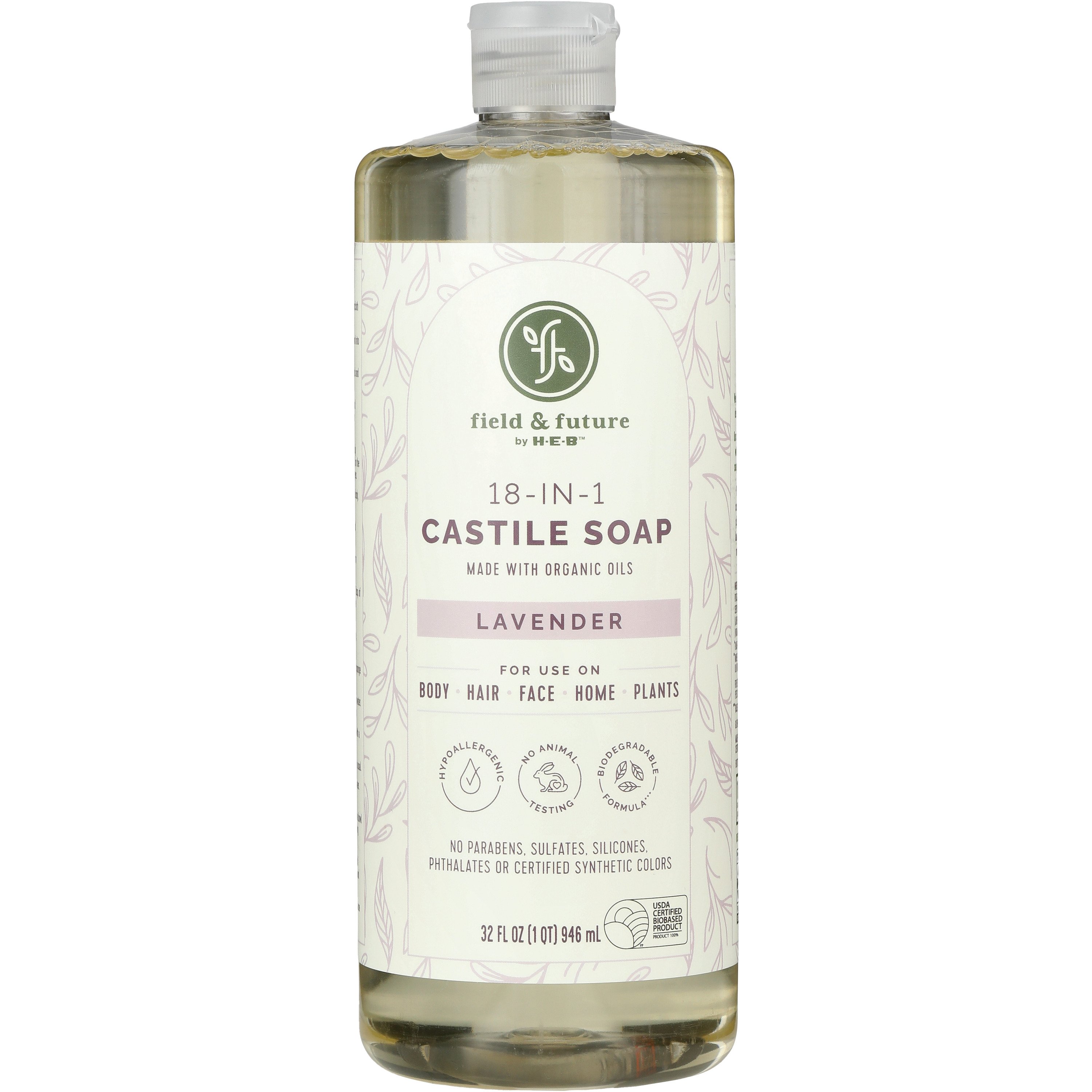 18-in-1 Castile Soap - Lavender by field & future by H.E.B - Non-toxic Soaps + Body Washes product rated SLOW by Million Marker, free from BPA, phthalates, and parabens