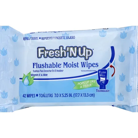 Flushable Moist Wipes by Fresh'NUp - Non-toxic Intimate Care product rated STOP by Million Marker, free from BPA, phthalates, and parabens