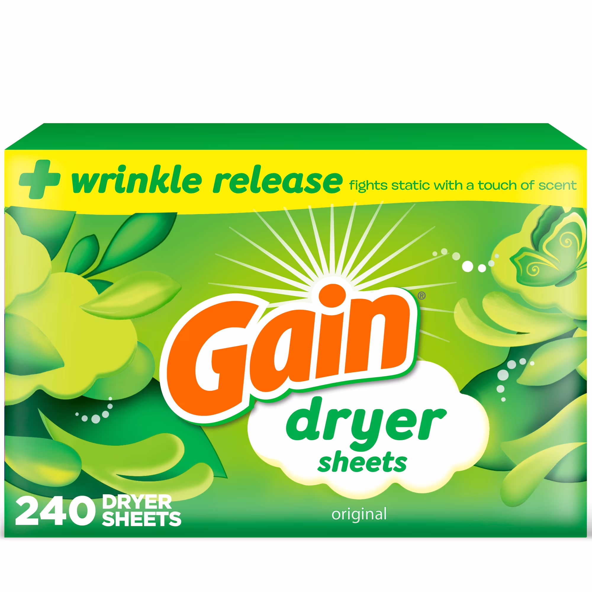 Fabric Softener Dryer Sheets - Original Scent by Gain - Non-toxic Laundry product rated STOP by Million Marker, free from BPA, phthalates, and parabens