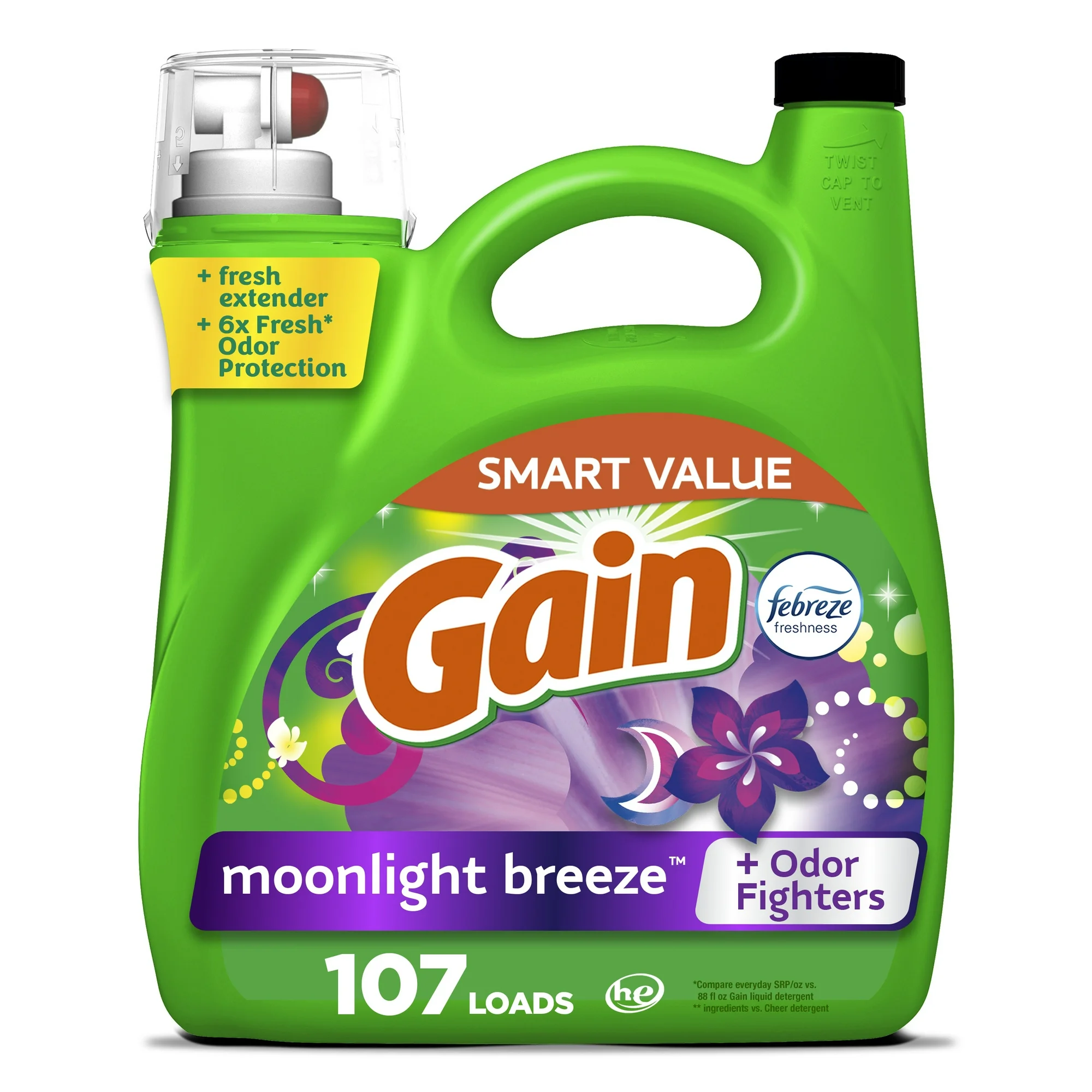 Liquid Laundry Detergent - Moonlight Breeze by Gain - Non-toxic Laundry product rated STOP by Million Marker, free from BPA, phthalates, and parabens
