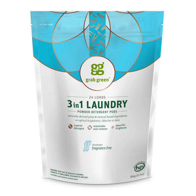 3 in 1 Laundry Detergent Pods - Fragrance Free by gg grab green - Non-toxic Laundry product rated SLOW by Million Marker, free from BPA, phthalates, and parabens