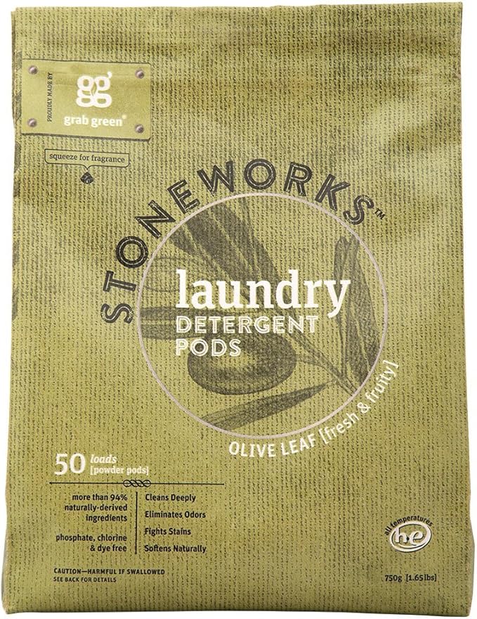 Laundry Detergent Pods - Olive Leaf by Grab Green Stoneworks - Non-toxic Laundry product rated STOP by Million Marker, free from BPA, phthalates, and parabens