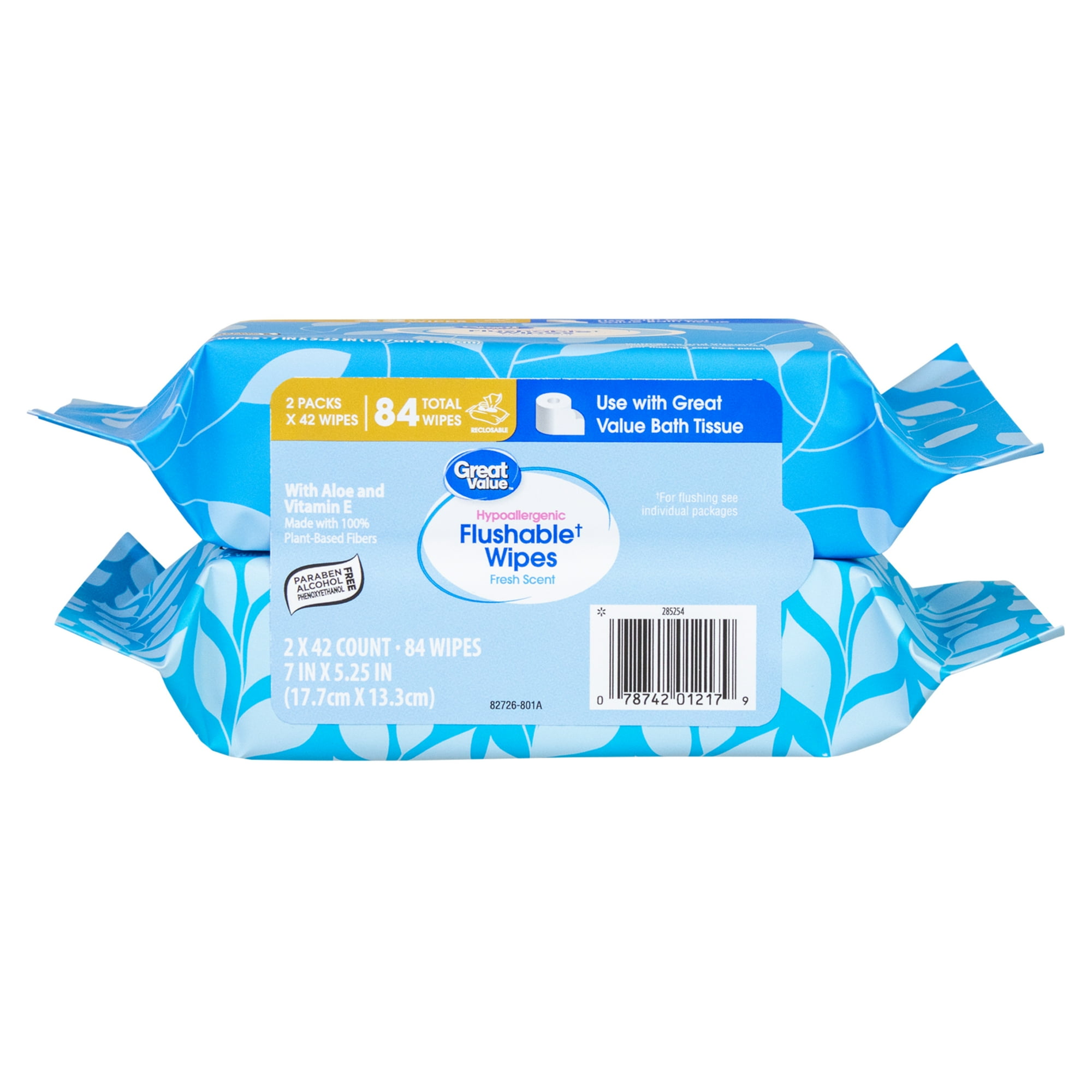Hypoallergenic Flushable Wipes - Fresh Scent by Great Value - Non-toxic, STOP rated product free from harmful chemicals