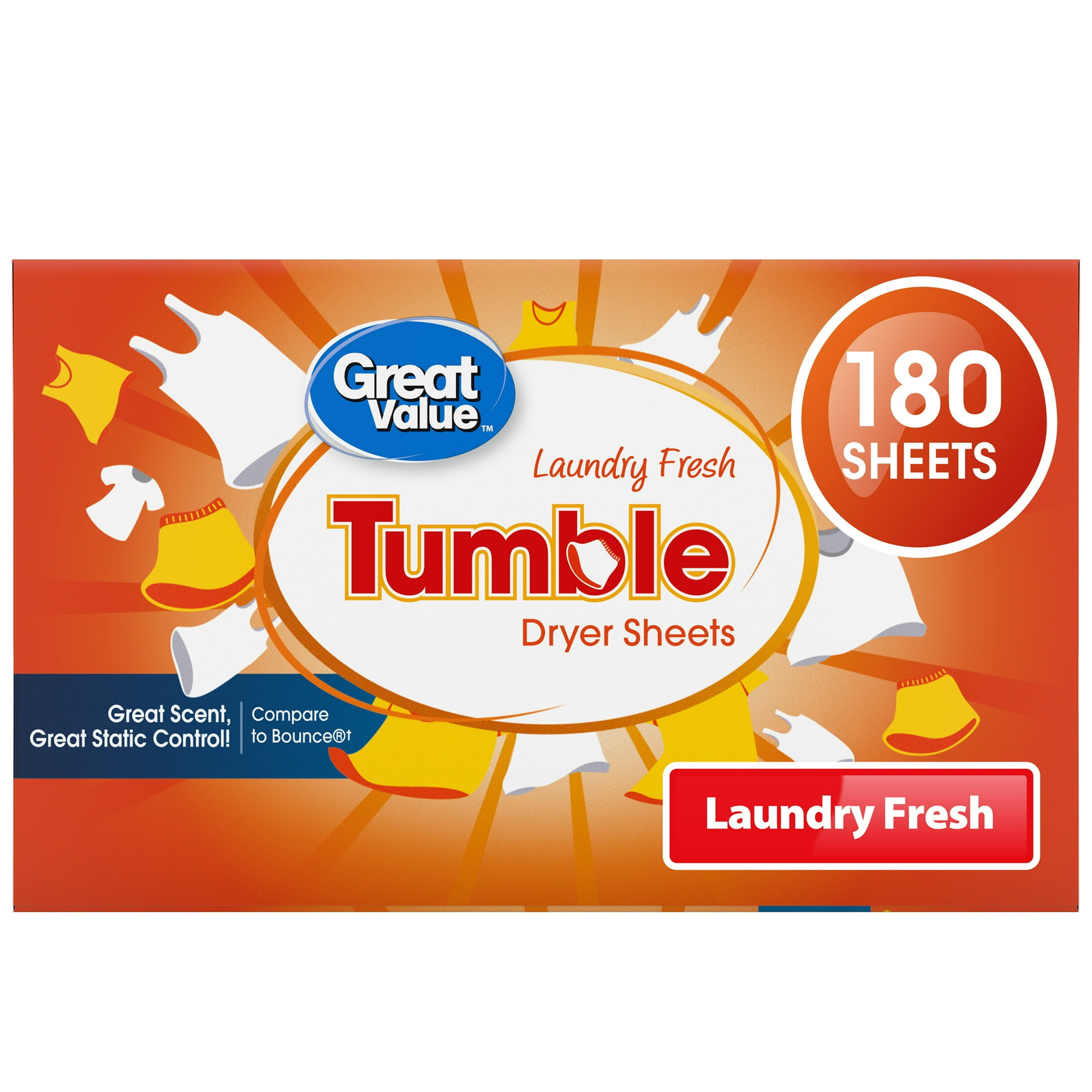 Tumble Dryer Sheets - Laundry Fresh by Great Value - Non-toxic Laundry product rated STOP by Million Marker, free from BPA, phthalates, and parabens