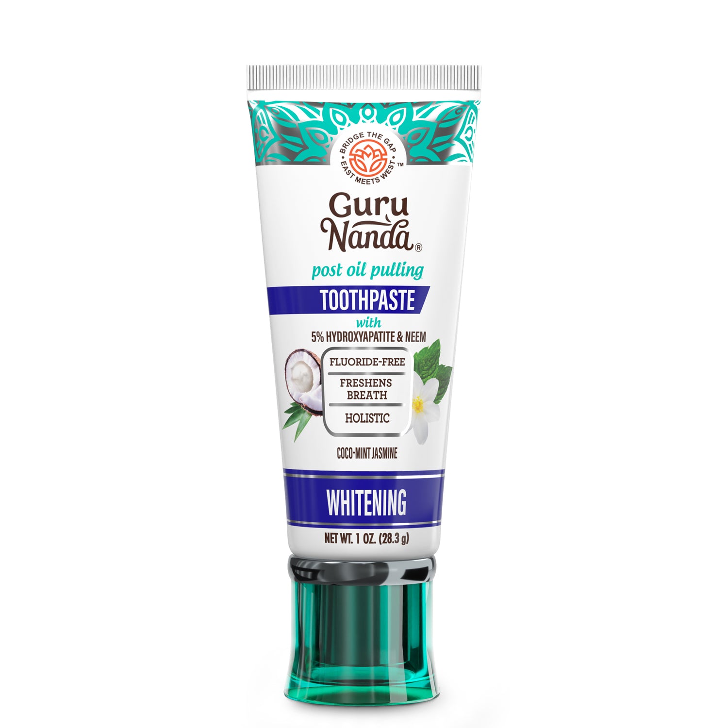 Post Oil Pulling Whitening Toothpaste - Coco-Mint Jasmine by Guru Nanda - Non-toxic Oral Care product rated SLOW by Million Marker, free from BPA, phthalates, and parabens