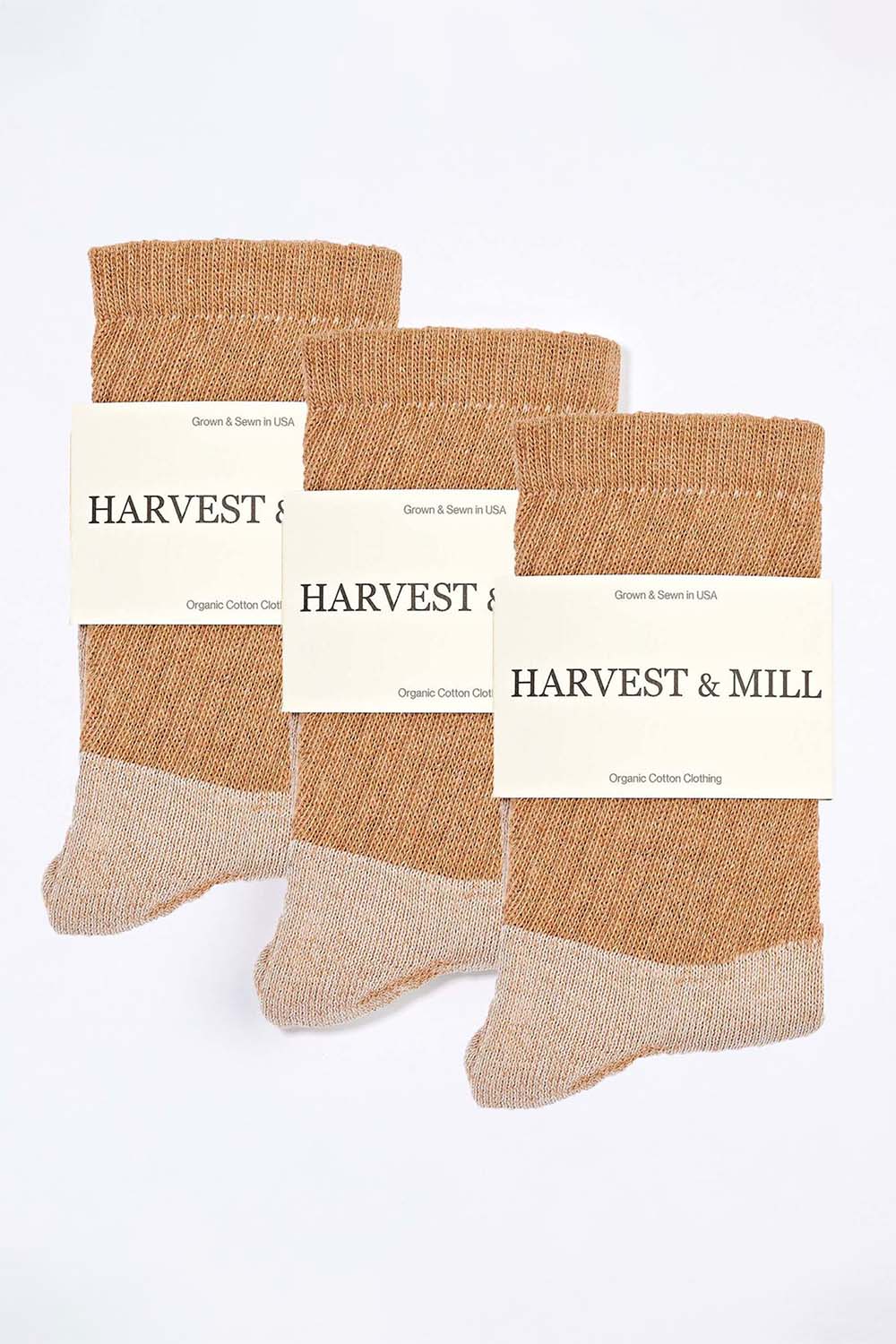 Women's 3 Pack Organic Cotton Socks Brown Crew by Harvest & Mill - Non-toxic, GO rated product free from harmful chemicals