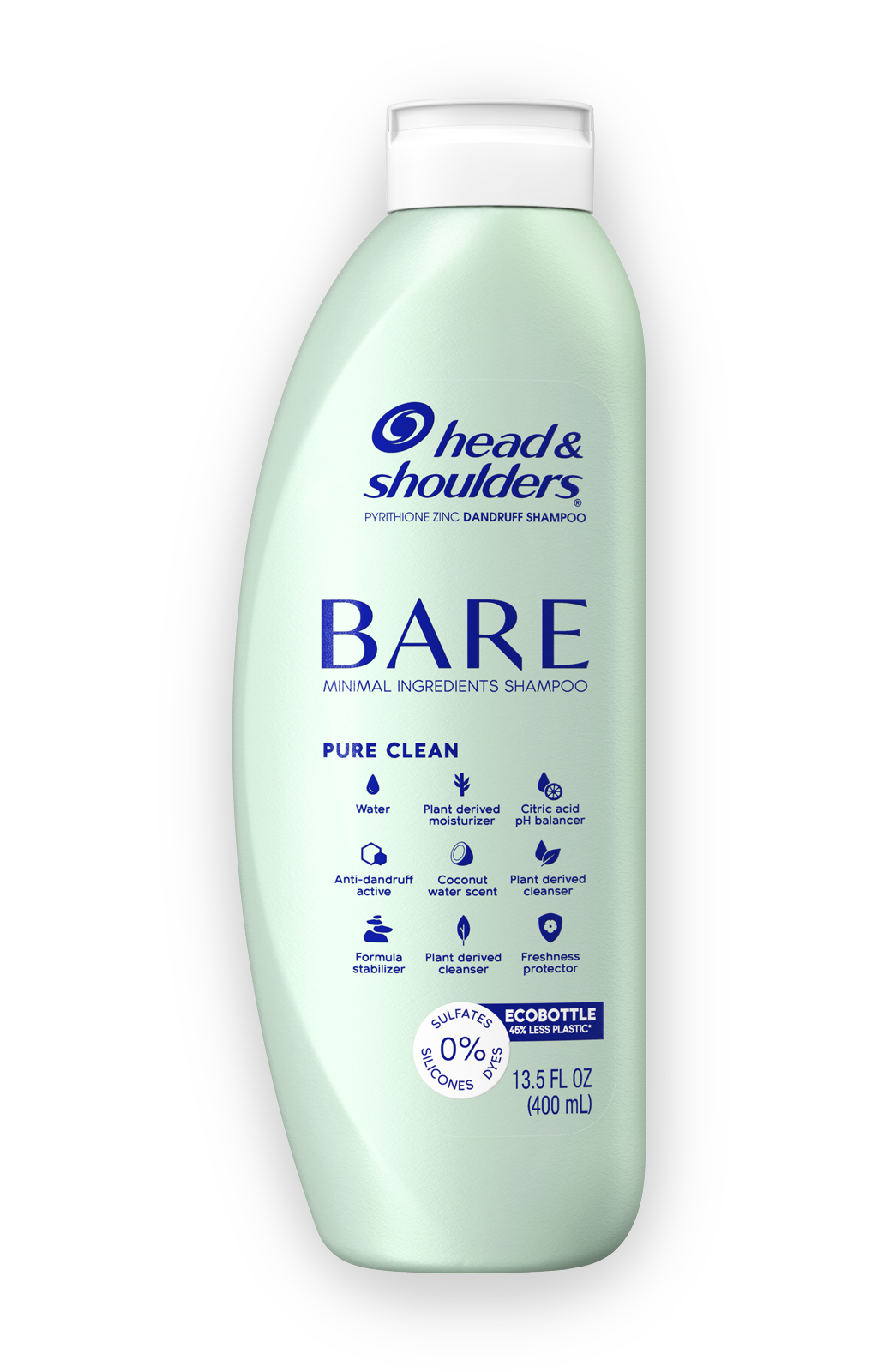 Pyrithione Zinc Dandruff Bare Minimal Ingredients Shampoo - Pure Clean by head & shoulders - Non-toxic, STOP rated product free from harmful chemicals