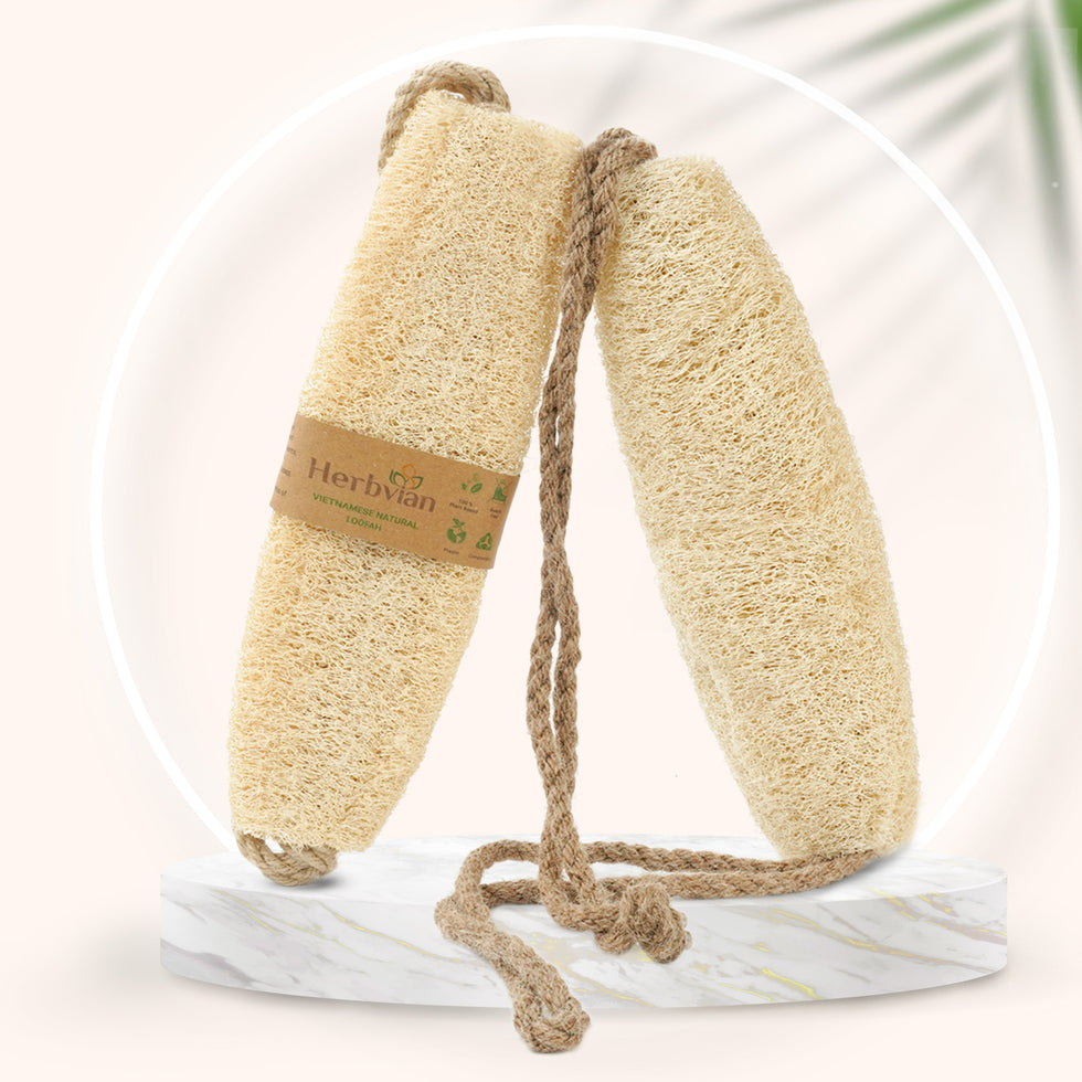 Natural Loofah Back Scrubber by Herbvian - Non-toxic, GO rated product free from harmful chemicals