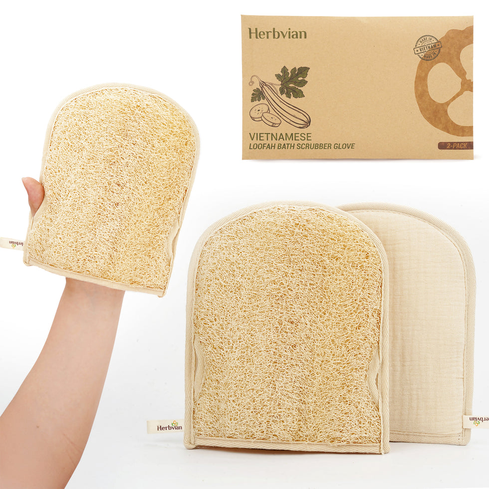 Natural Loofah Bath Glove by Herbvian - Non-toxic, GO rated product free from harmful chemicals