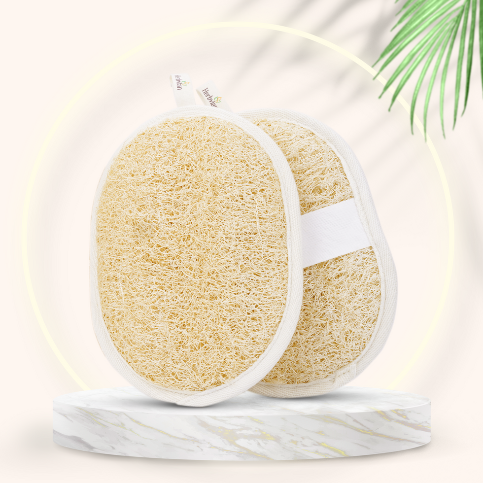 Natural Loofah Exfoliating Body Scrubber Bath Pads by Herbvian - Non-toxic, GO rated product free from harmful chemicals