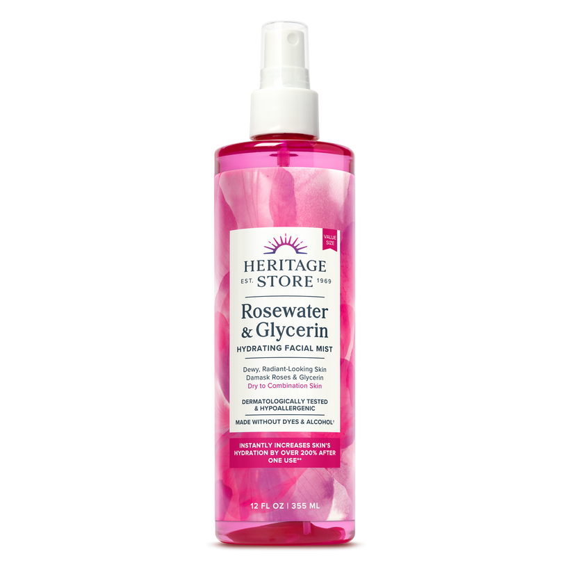 Rosewater & Glycerin Hydrating Facial Mist by HERITAGE STORE - Non-toxic, GO rated product free from harmful chemicals